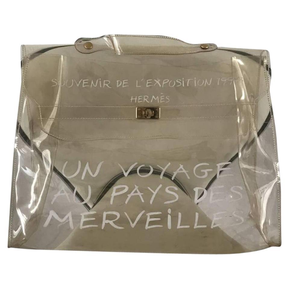 Hermès Kelly Souvenir 1997 Translucide Clair 229145 Blanc Vinyle Cartable en vente
