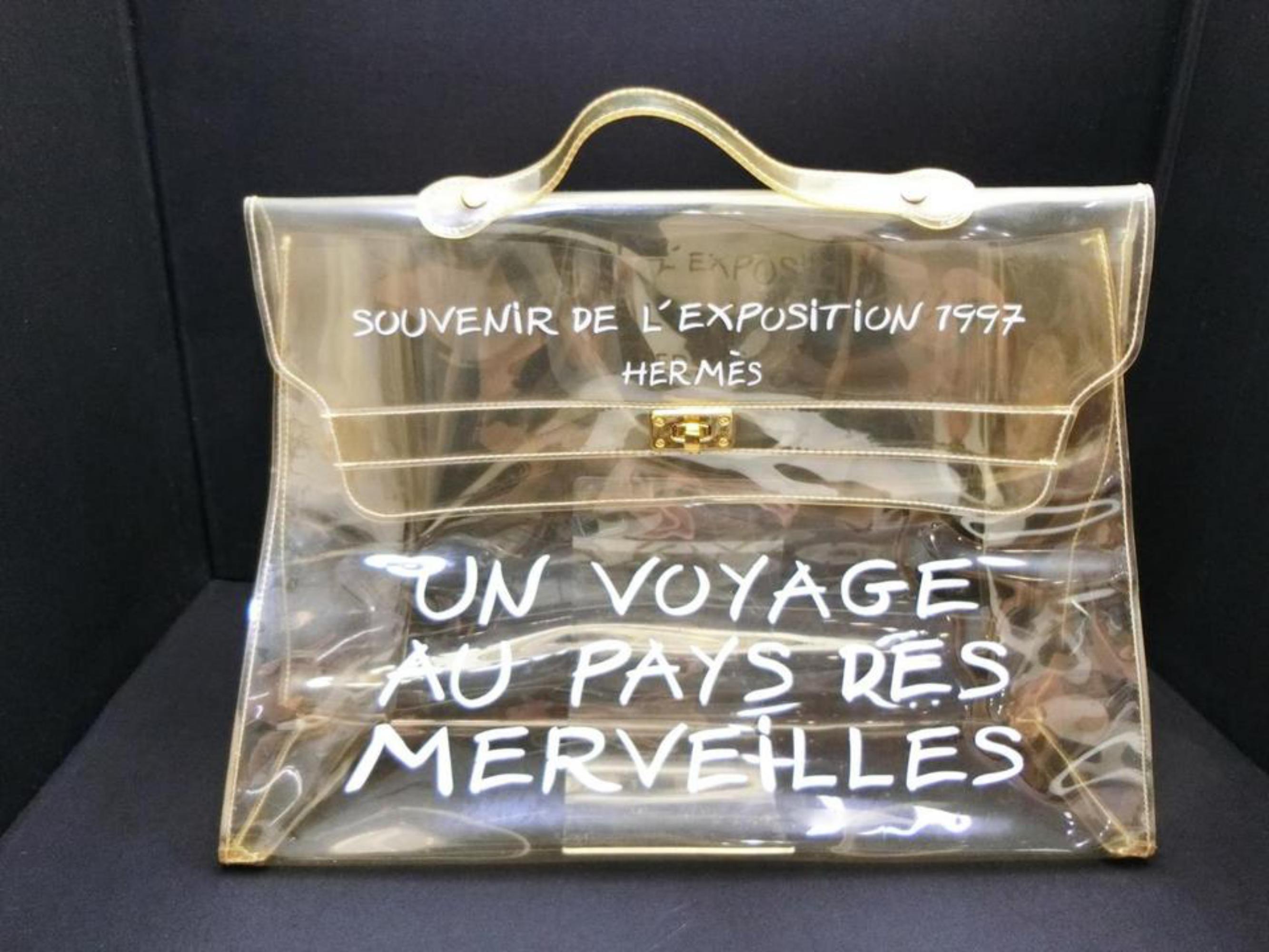 Hermès Kelly Souvenir De L'exposition 1997 230075 Clear X White Vinyl Satchel For Sale 1