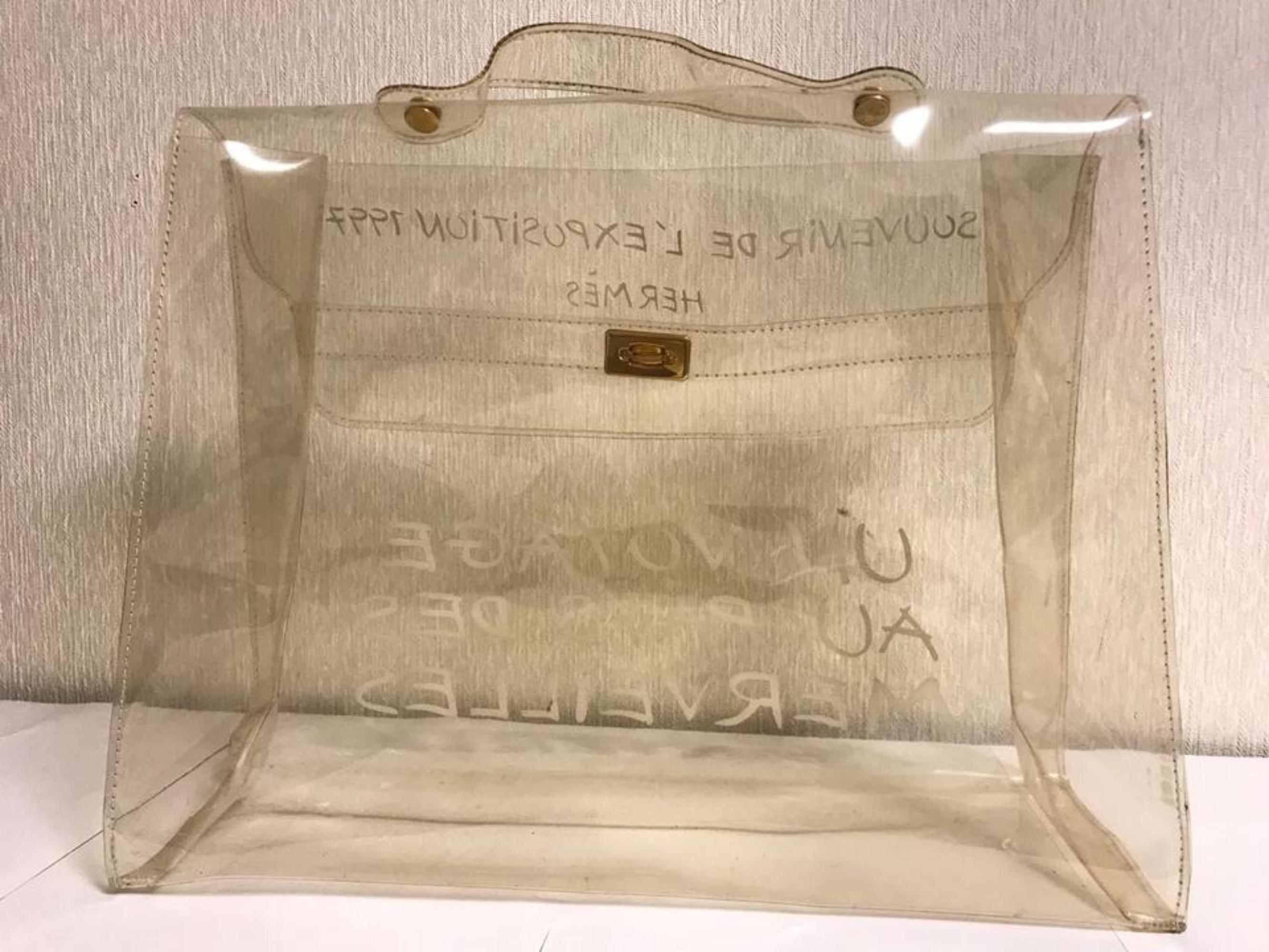 Women's Hermès Kelly Souvenir De L'exposition Transparent 230179 White Vinyl Satchel For Sale