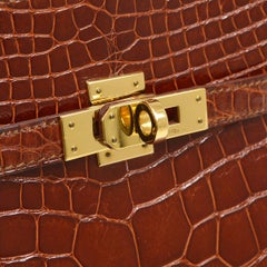 HERMES Kelly Sport PM Cognac Brown Alligator Exotic Gold Shoulder Backpack Bag