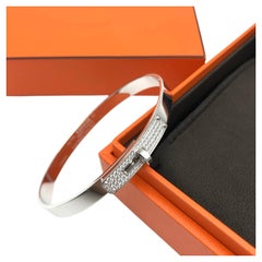 Hermès Kelly ST Size White Gold Half Paved Diamond Bracelet