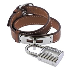 Hermes Kelly Steel Brown Wrap Bracelet Watch KE1.210