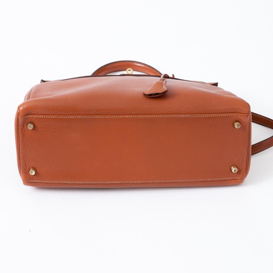 Brown Hermes Kelly Taurillon Clemence Leather Bag
