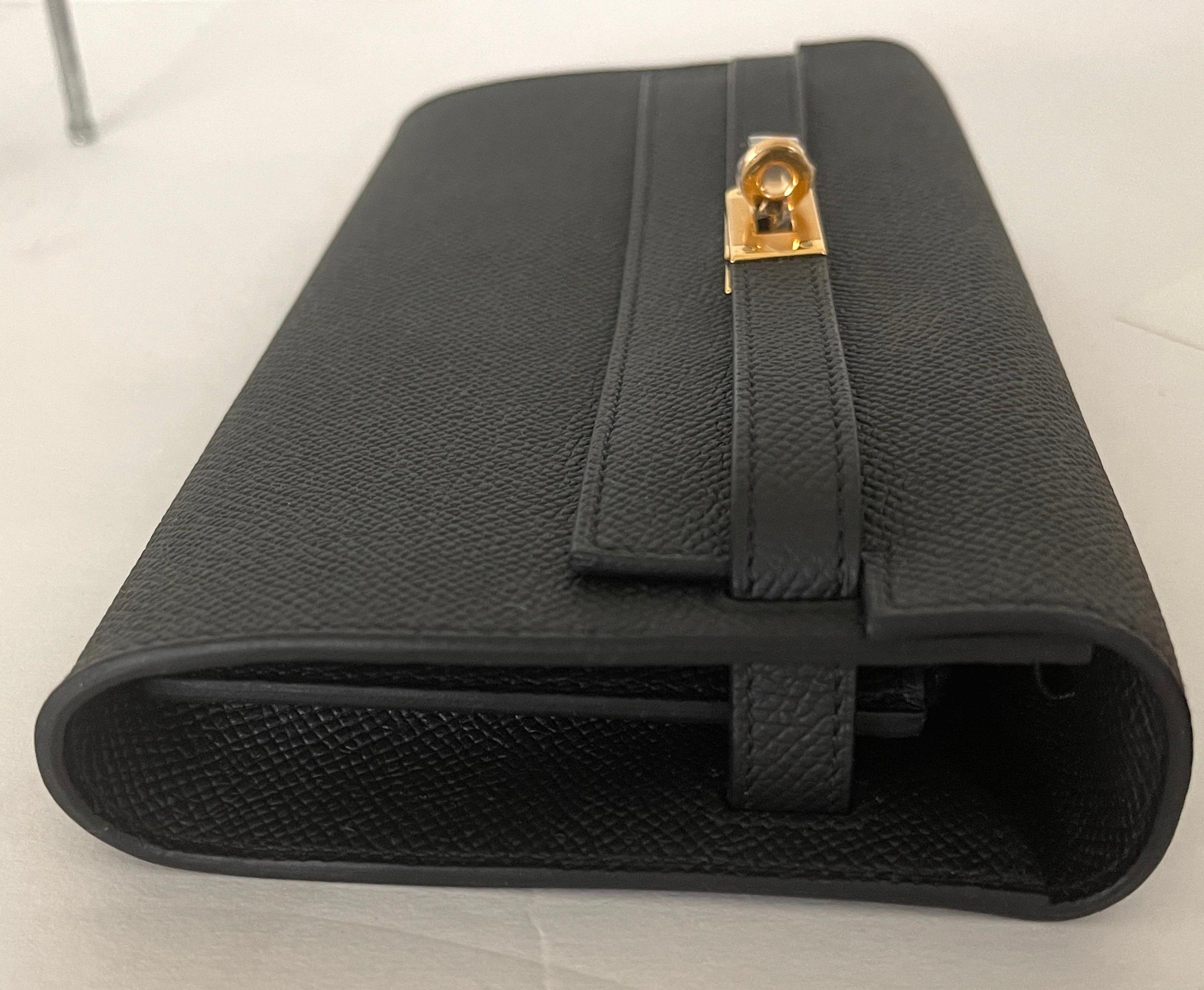 Hermes Kelly To Go Bag Wallet Black Gold Hardware Epsom  1