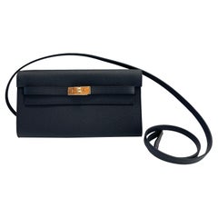Hermes Kelly To Go Bag Wallet Black Gold Hardware Epsom
