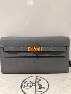 Hermes Kelly to Go Etain Epsom with gold hardware clutch
