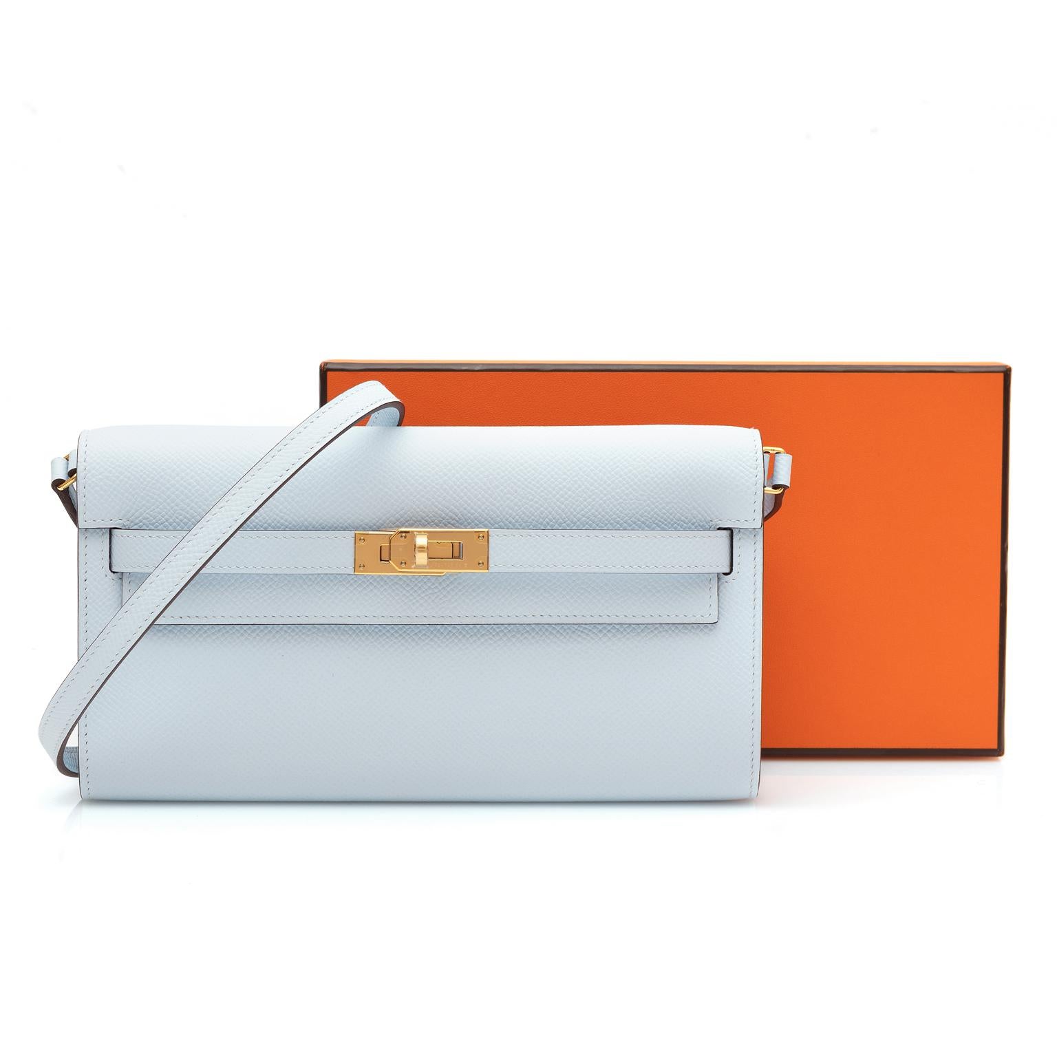 Blue Hermès Kelly To Go Leather Clutch Bag
