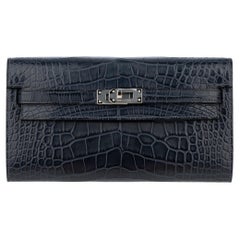 Hermès Kelly-To-Go Wallet  Blue Indigo Matte Alligator Palladium Hardware