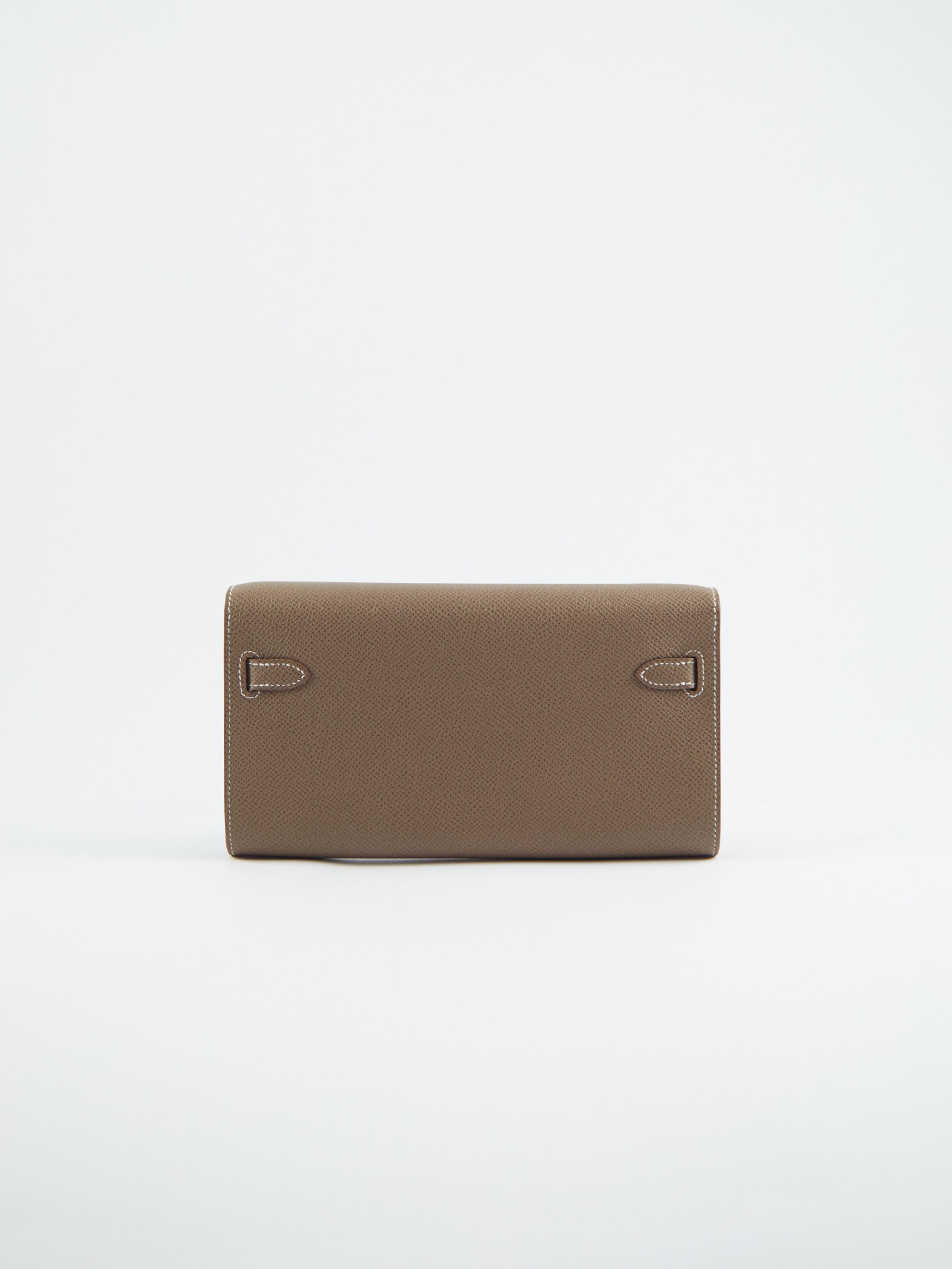 Women's or Men's HERMÈS KELLY TO GO WALLET ETOUPE Epsom Leather with Gold Hardware