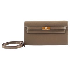 HERMÈS KELLY TO GO WALLET ETOUPE Epsom Leather with Gold Hardware