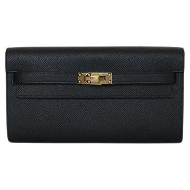 Hermès - Portefeuille Kelly To-Go doré et noir avec accessoires dorés En  vente sur 1stDibs