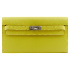 Hermès KELLY TO GO WALLET LIME Pelle di Chevre Mysore con hardware Palladium