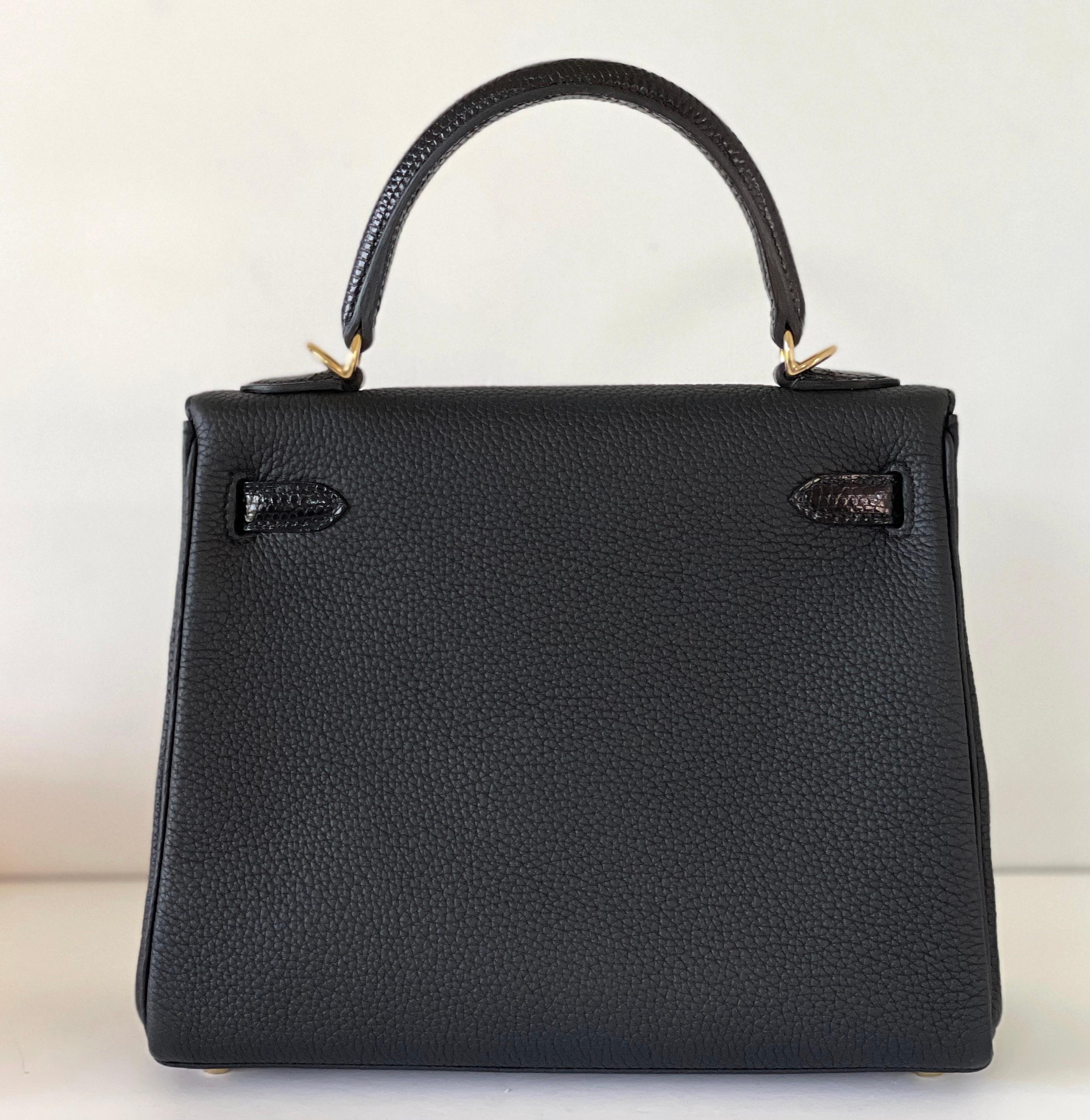 Hermes Kelly Touch 25 Black Lizard Togo Permabrass In New Condition In West Chester, PA