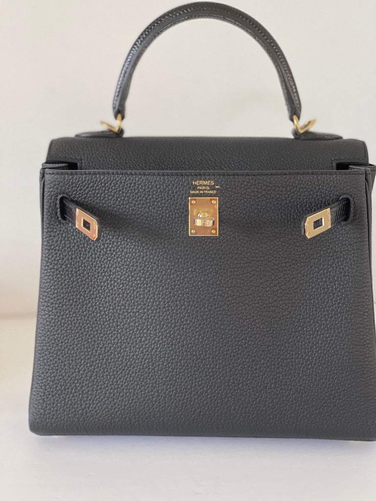 Hermes Kelly Touch 25 Black Lizard Togo Permabrass 5