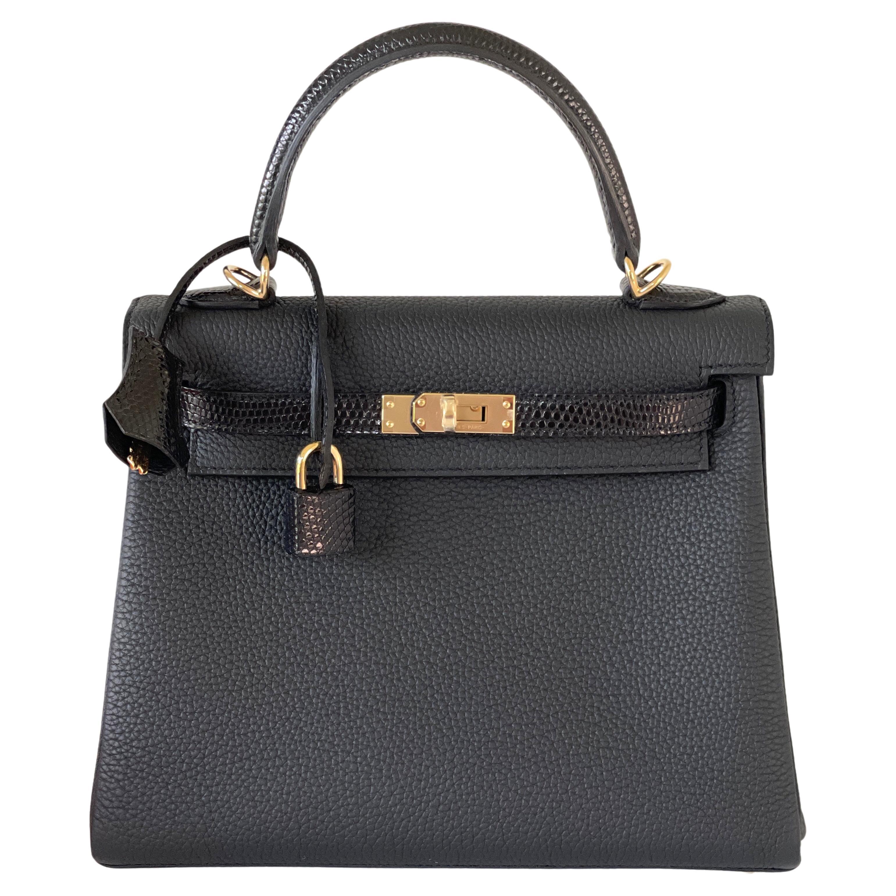 Hermes Kelly Touch 25 Black Lizard Togo Permabrass