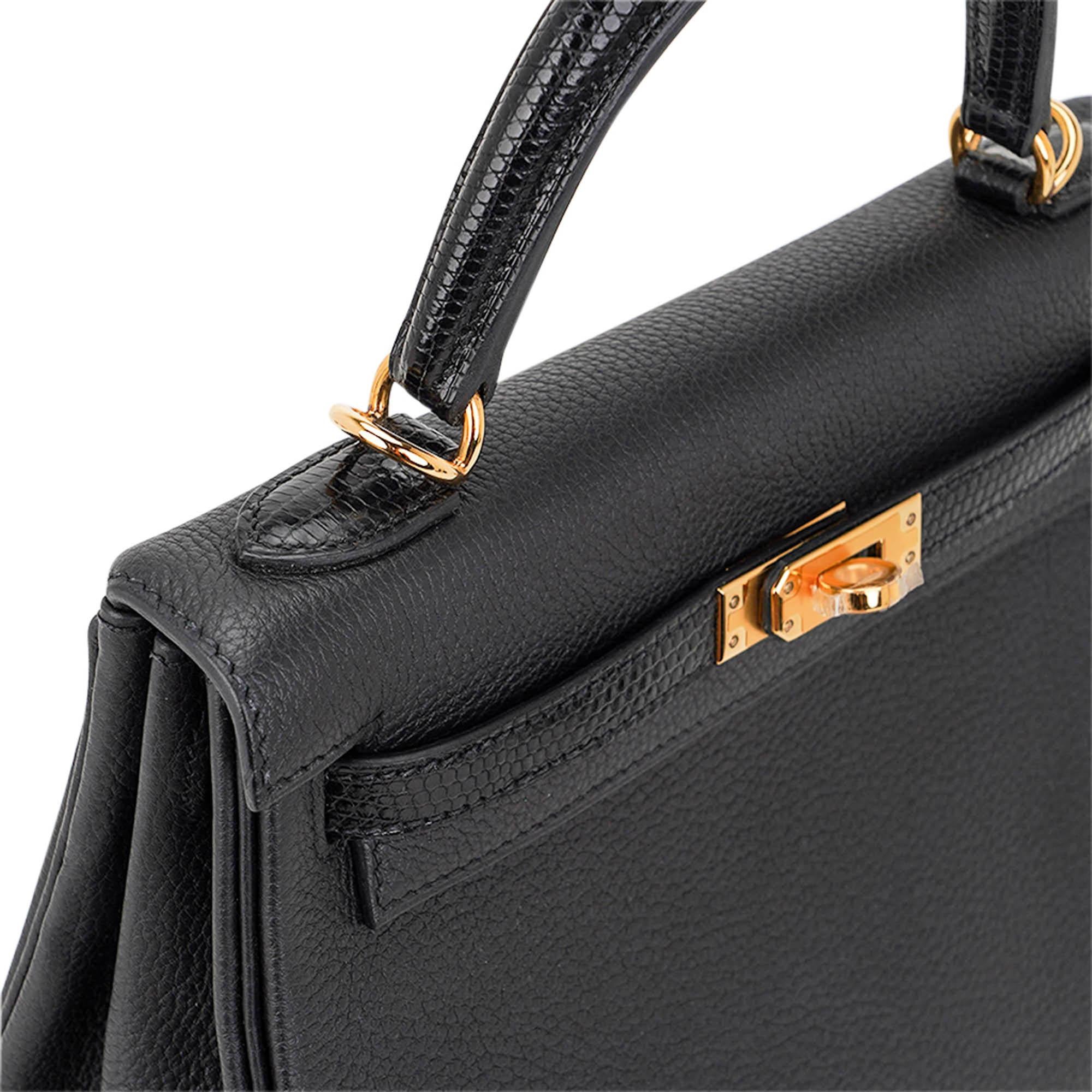 Hermes Kelly Touch 25 Retourne Tasche Schwarz Eidechse Togo Leder Gold Hardware im Angebot 6