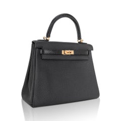 Hermes Kelly Touch 25 Retourne Bag Black Lizard Togo Leather Gold Hardware