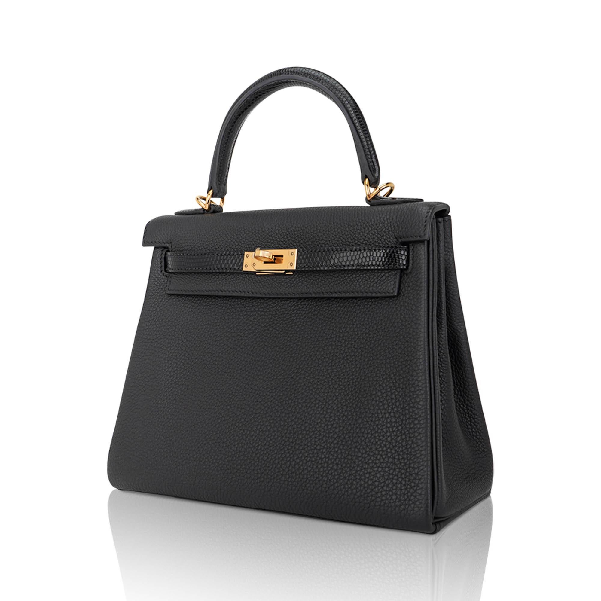 Hermes Kelly Touch 25 Retourne Tasche Schwarz Eidechse Togo Leder Gold Hardware Damen im Angebot