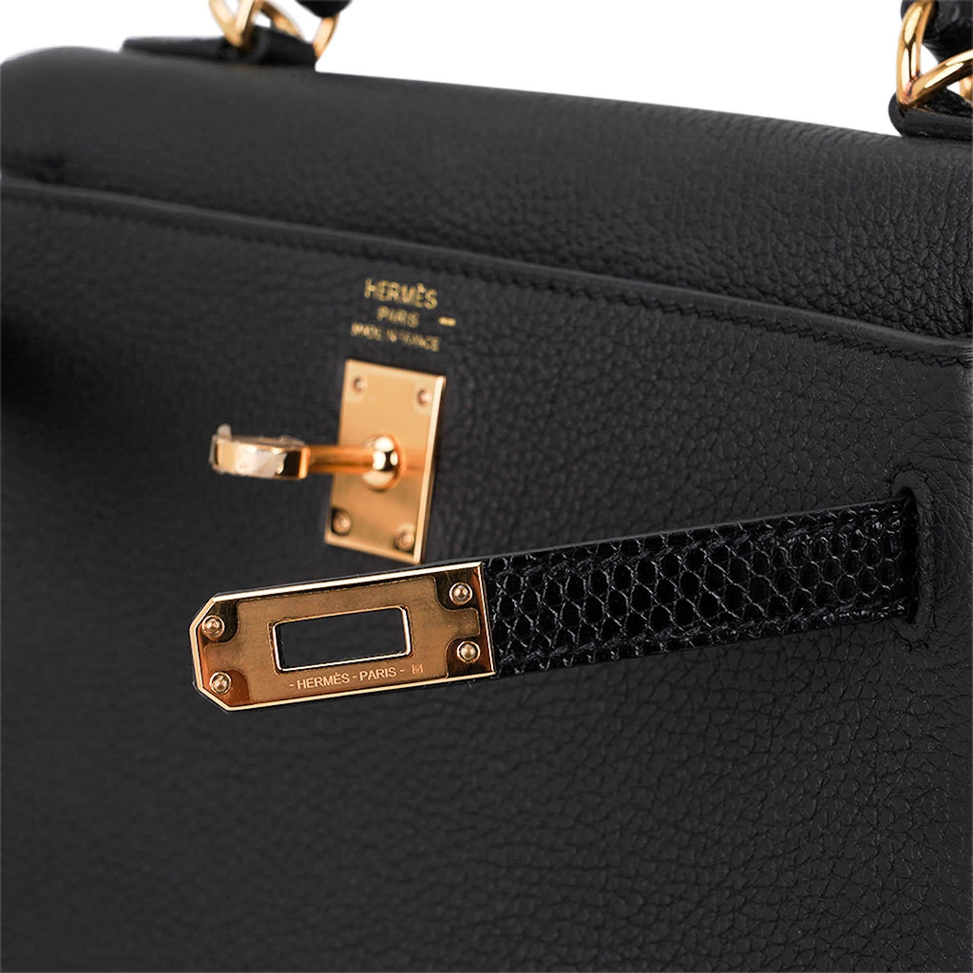 Hermes Kelly Touch 25 Retourne Tasche Schwarz Eidechse Togo Leder Gold Hardware im Angebot 2