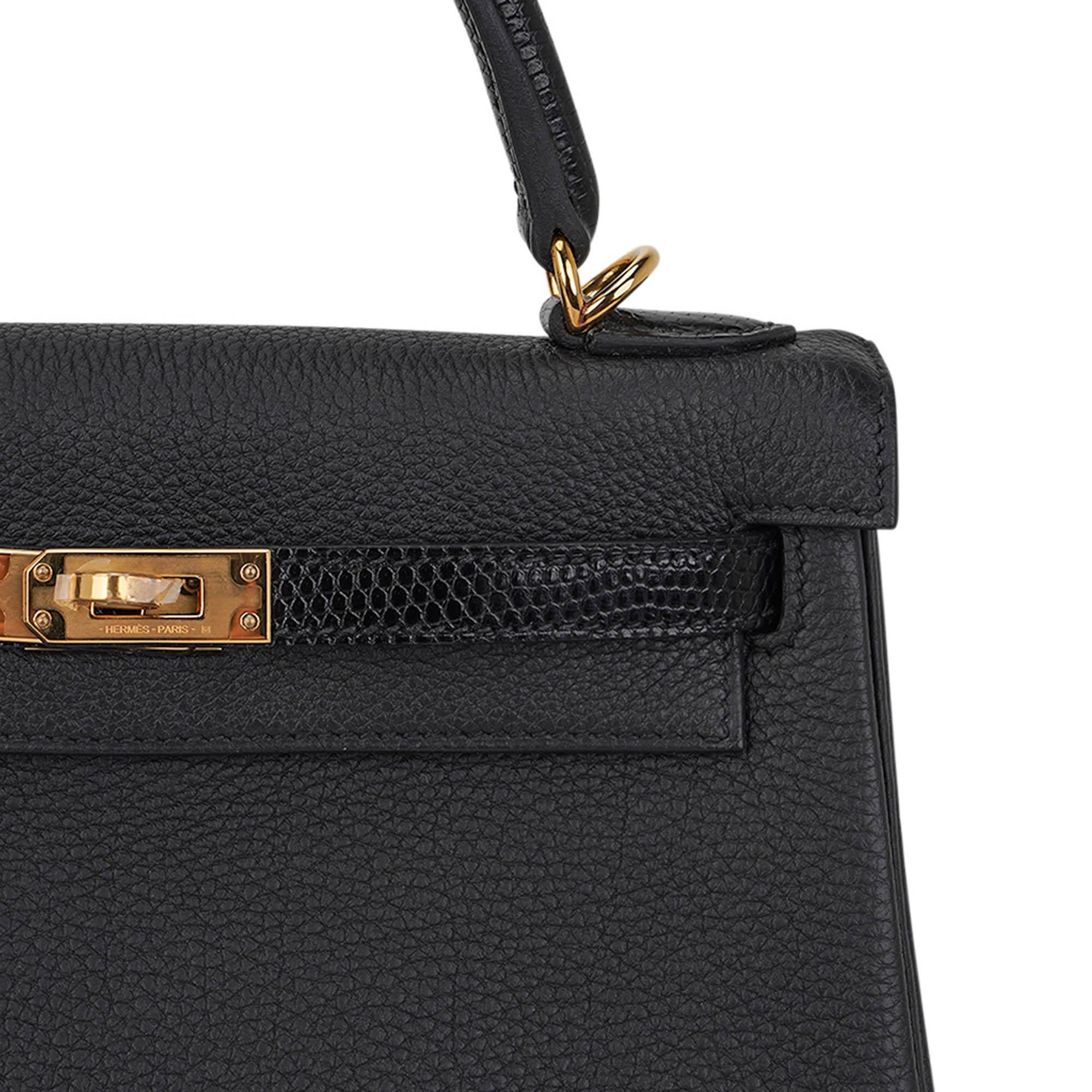 Hermes Kelly Touch 25 Retourne Tasche Schwarz Eidechse Togo Leder Gold Hardware im Angebot 3
