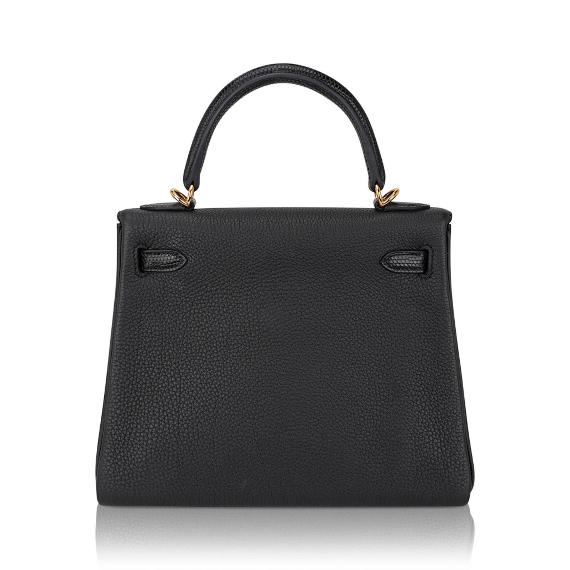 Hermes Kelly Touch 25 Retourne Tasche Schwarz Eidechse Togo Leder Gold Hardware im Angebot 4