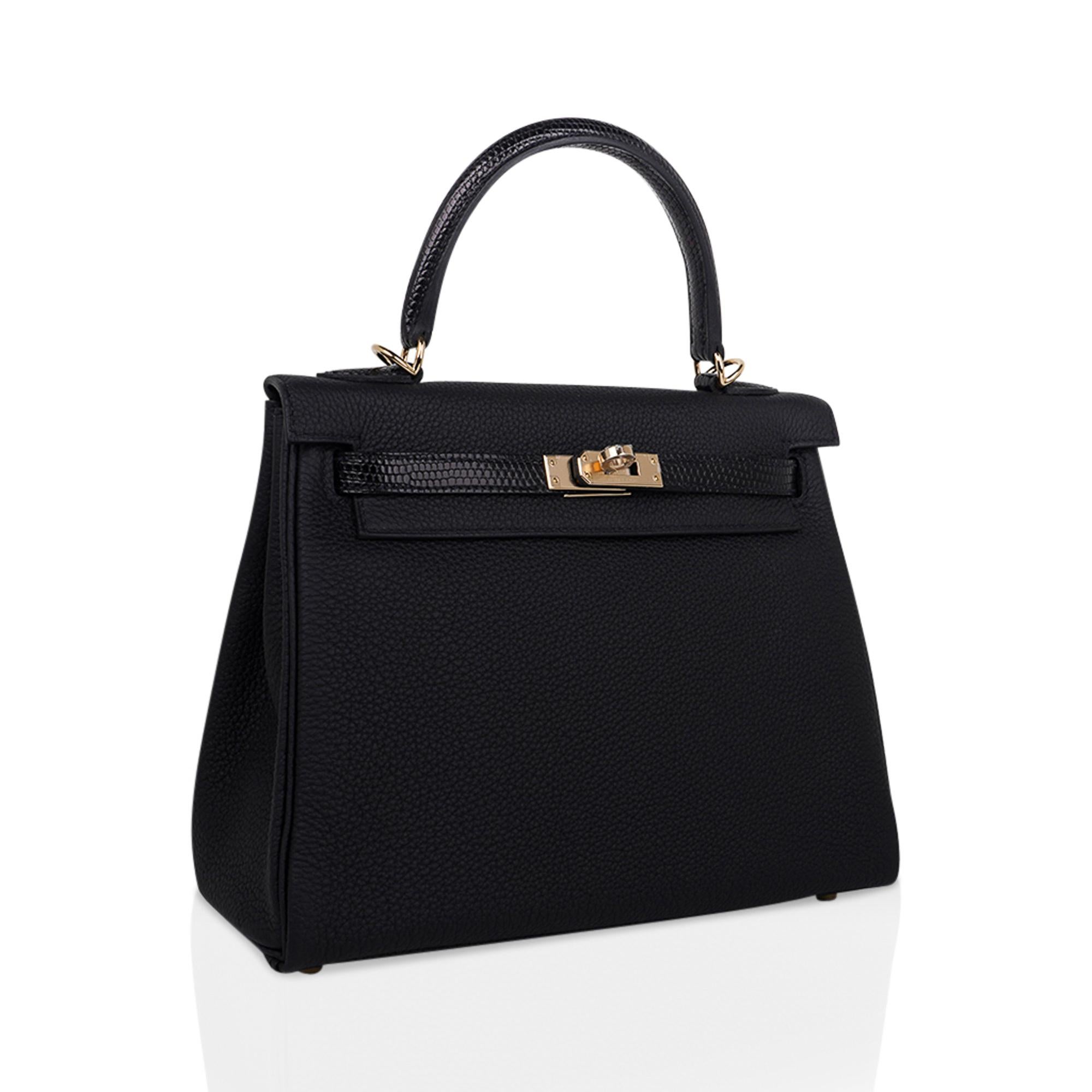 Hermes Kelly Touch 25 Retourne Bag Black Lizard / Togo Permabrass Hardware In New Condition In Miami, FL
