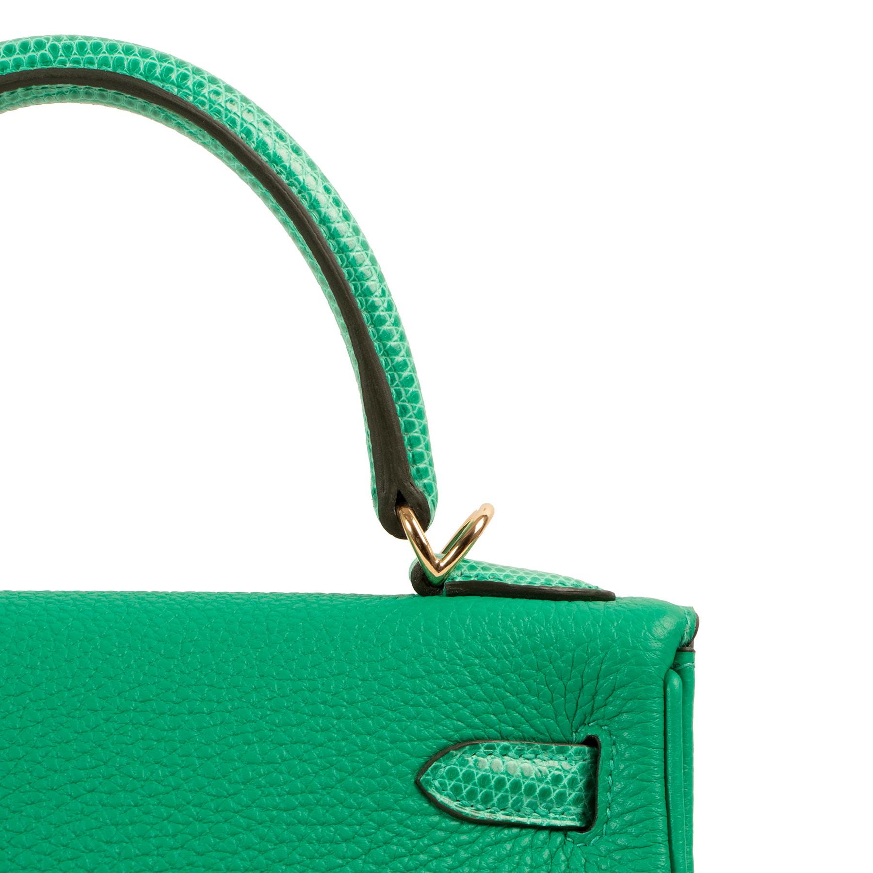 Hermès Kelly Touch 25 Vert Menthe Lizard/Togo PBHW For Sale 2