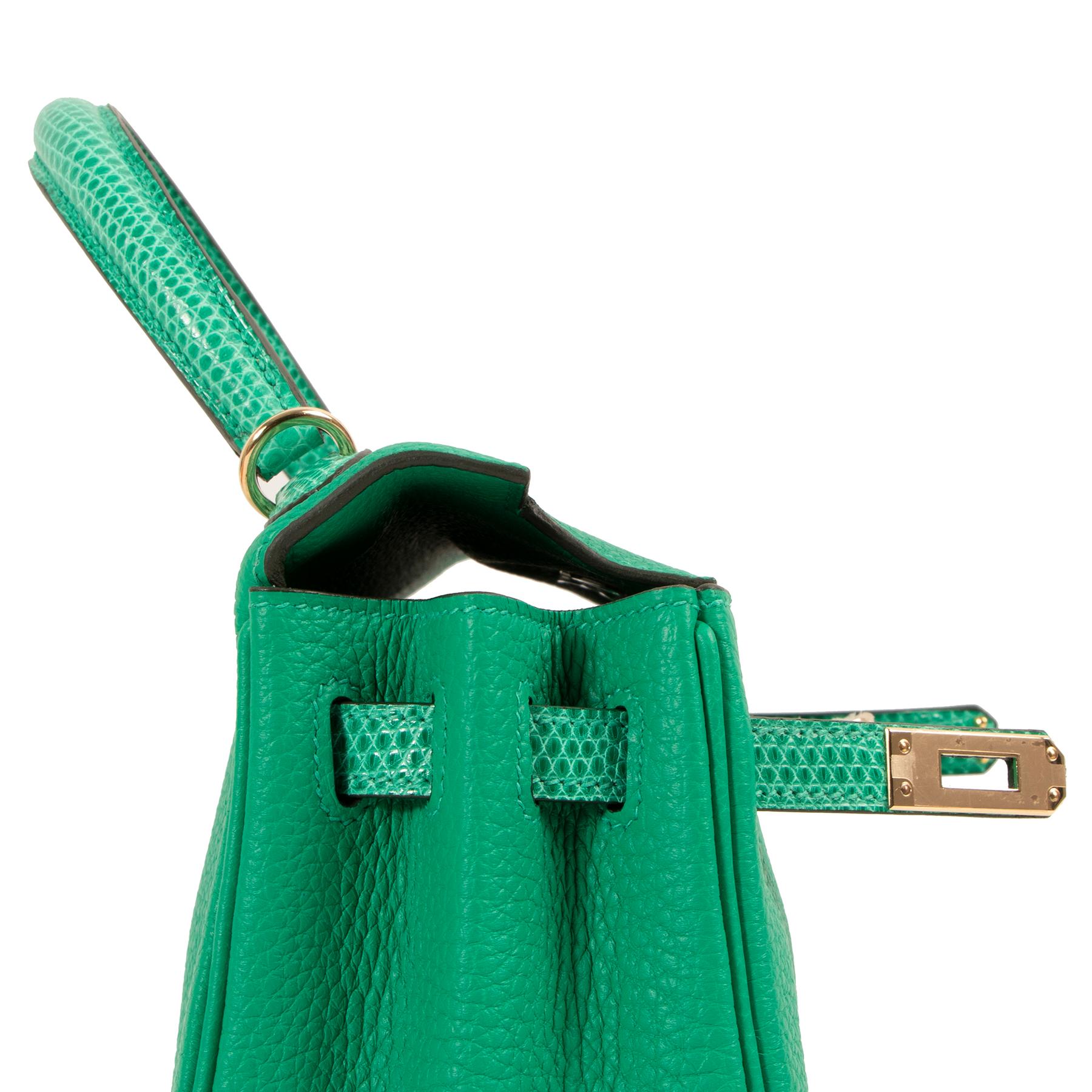 Hermès Kelly Touch 25 Vert Menthe Lizard/Togo PBHW In New Condition For Sale In Antwerp, BE