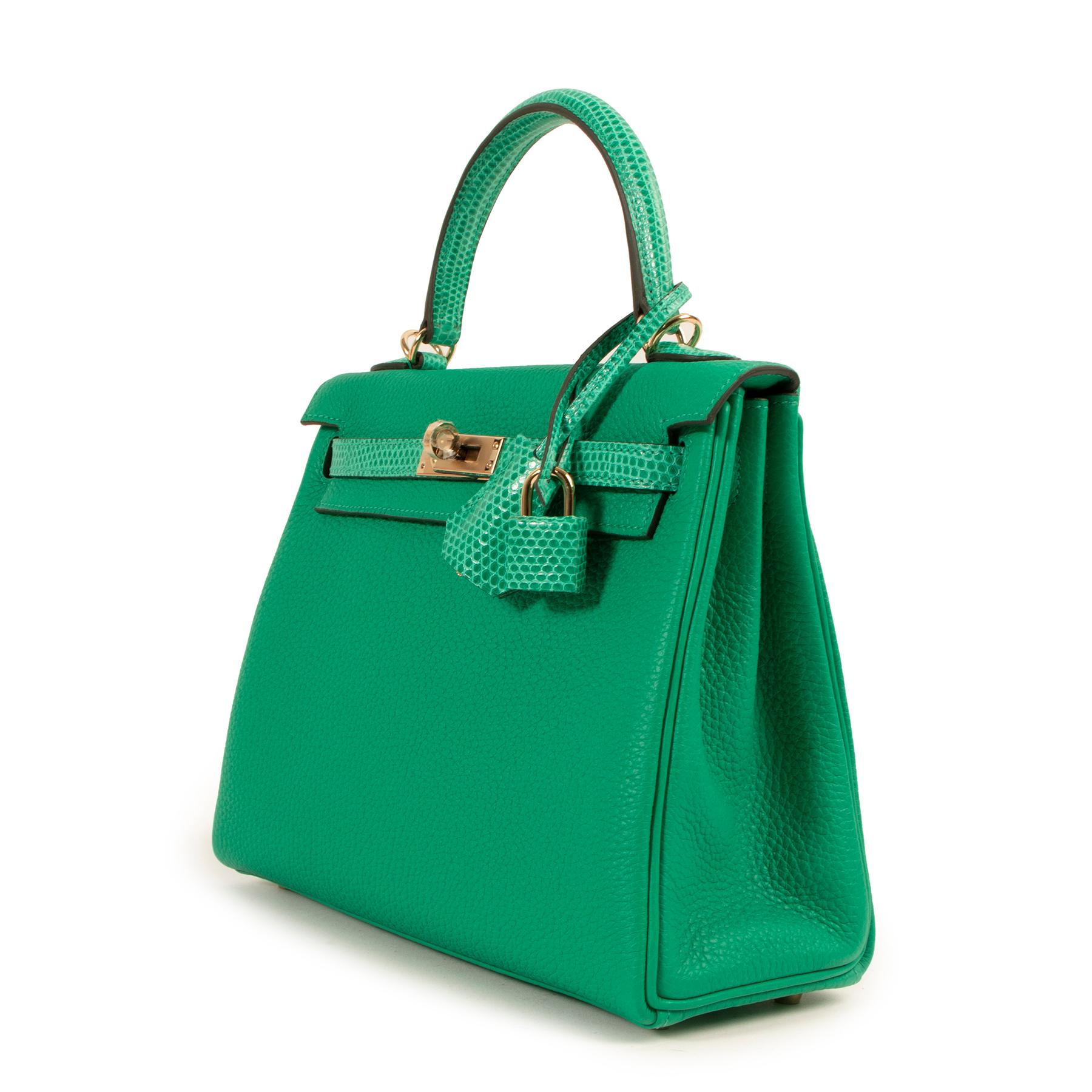 Women's or Men's Hermès Kelly Touch 25 Vert Menthe Lizard/Togo PBHW For Sale