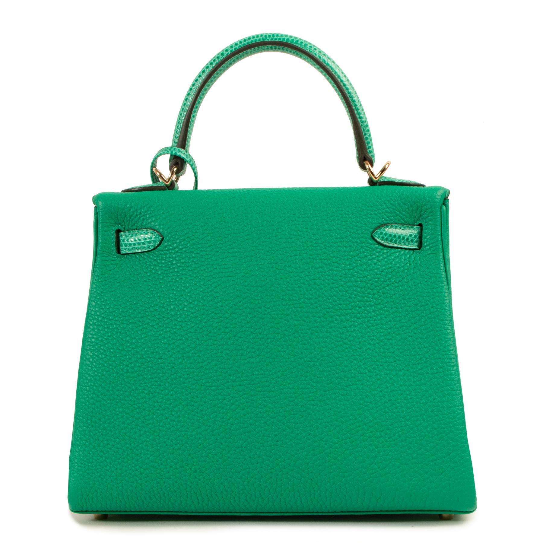 Hermès Kelly Touch 25 Vert Menthe Lizard/Togo PBHW For Sale 1