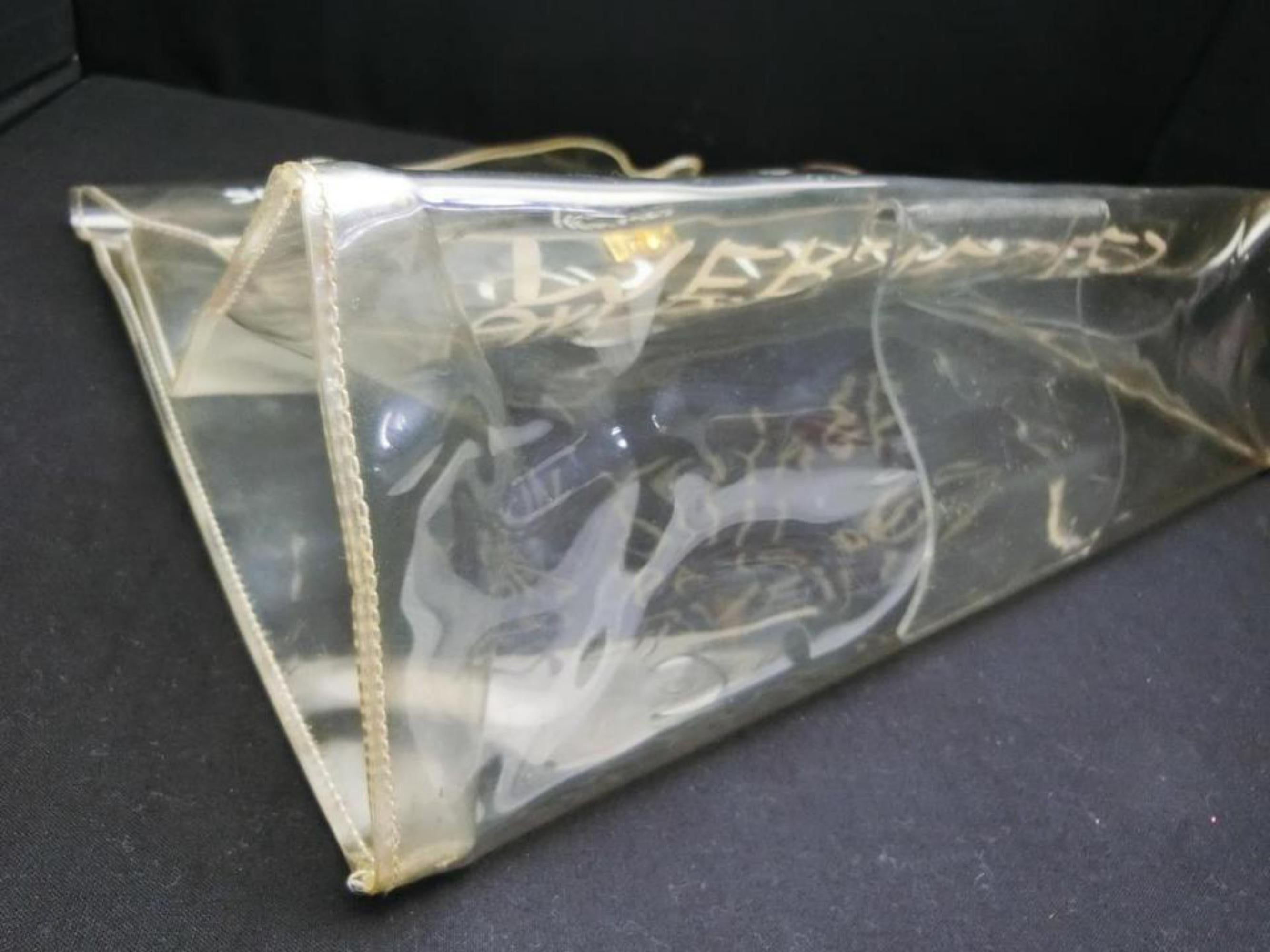 Hermès Kelly Translucent 1997 Souvenir L'exposition Clear 230089 White Vinyl Sat For Sale 6