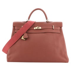 Hermes Kelly Travel Handbag Brique Togo with Gold Hardware 50