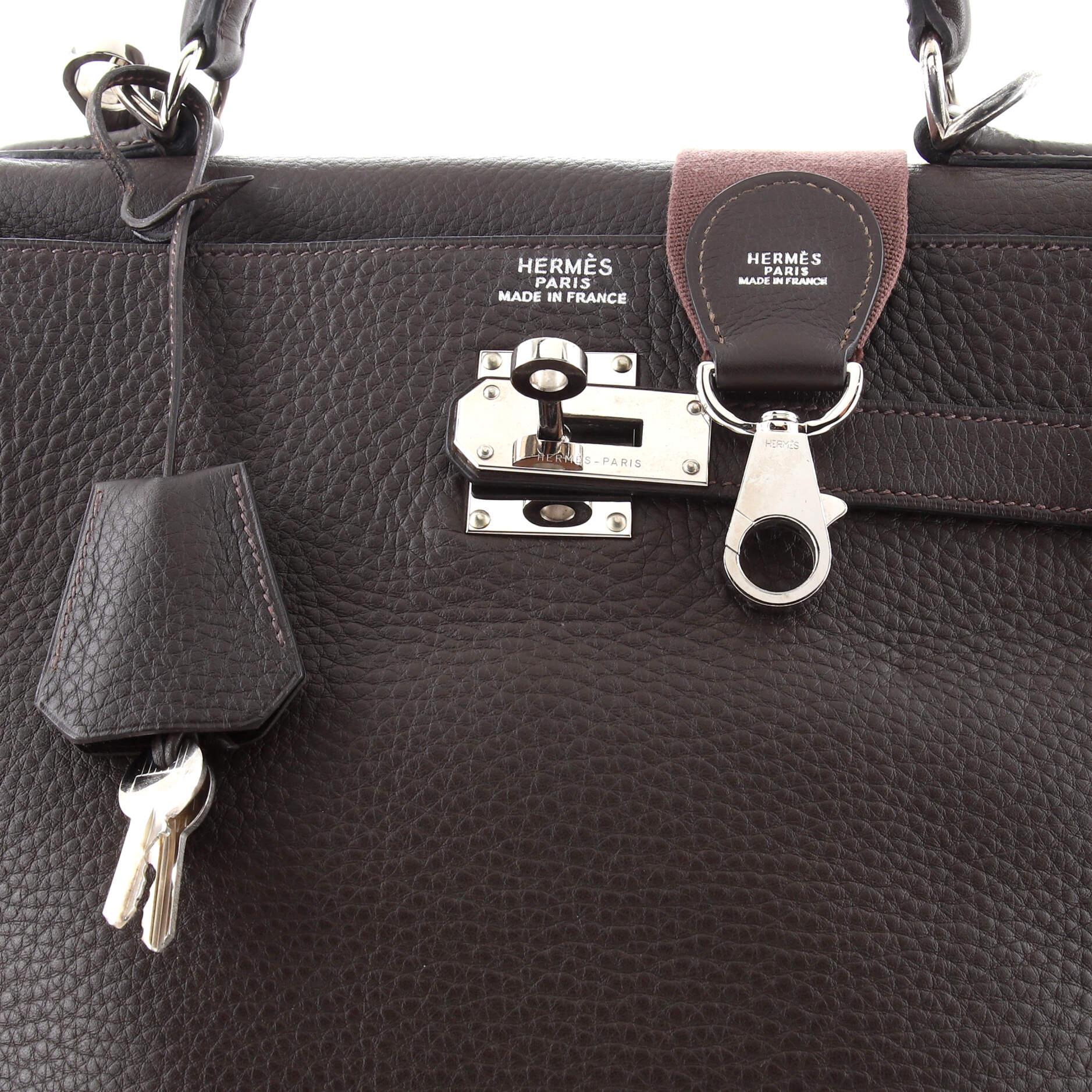 Hermes Kelly Travel Handbag Ebene Togo with Palladium Hardware 50 2