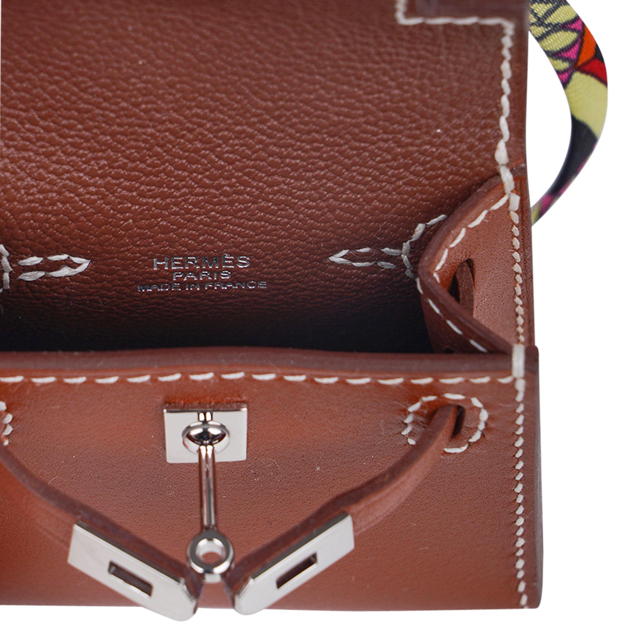 Hermes Kelly Twilly Bag Charm Fauve w/ Palladium Tadelakt Leather New w/Box For Sale 6