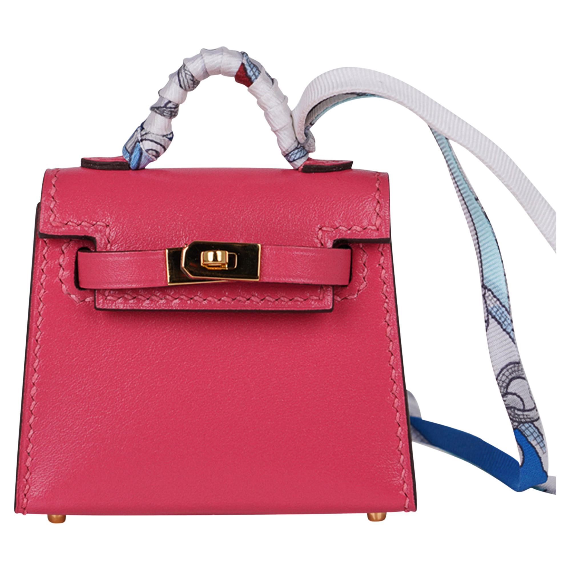 Hermes Kelly Twilly Bag Charm Rose Lipstick Gold Hardware New w/Box