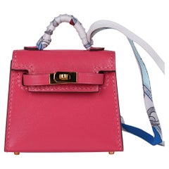 Hermes Kelly Twilly Bag Charm Rose Lipstick Gold Hardware New w/Box