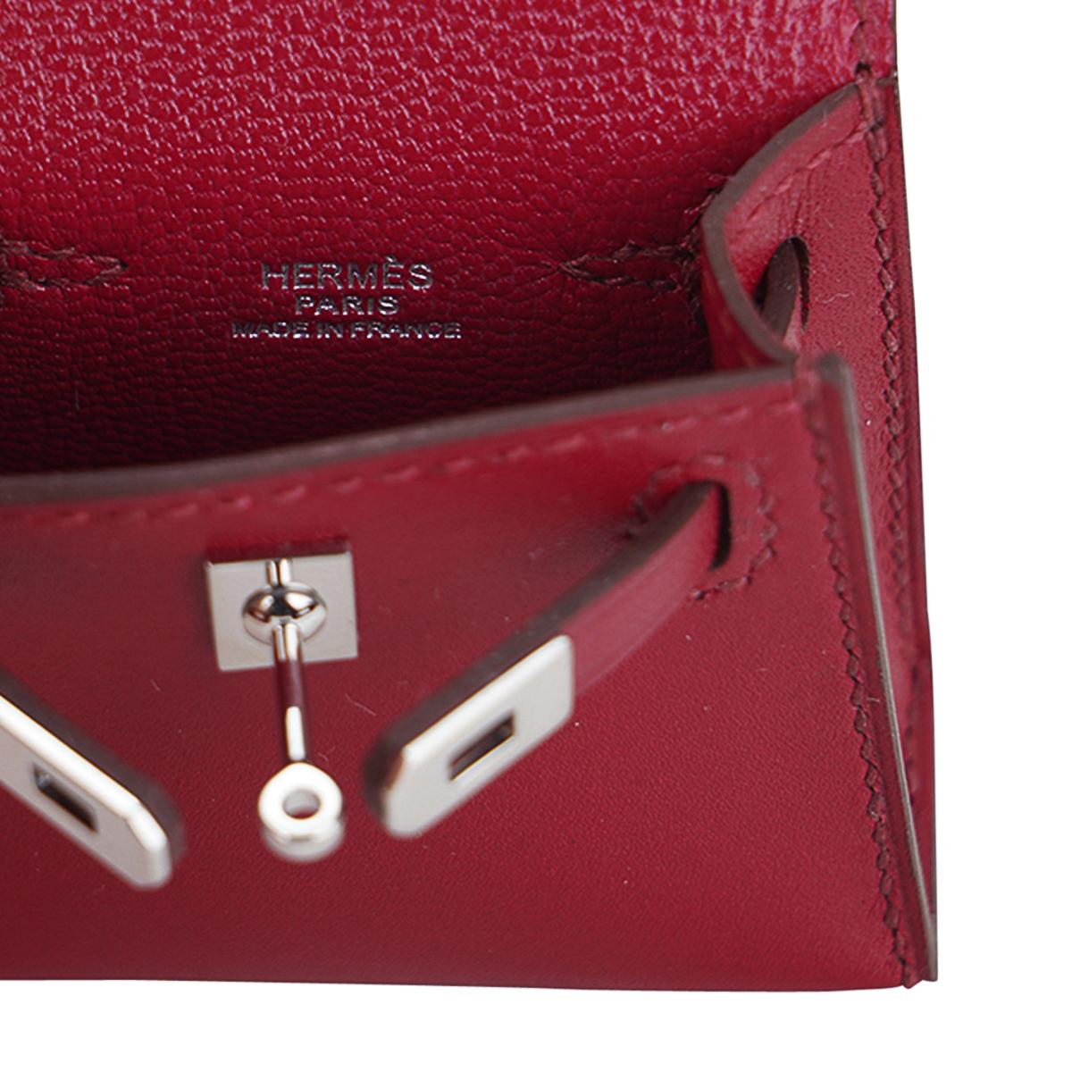 Hermes Kelly Twilly Bag Charm Rubis Palladium Tadelakt Leather Limited Edition For Sale 7