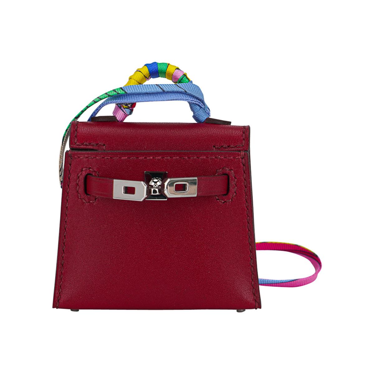 Hermes Kelly Twilly Bag Charm Rubis Palladium Tadelakt Leather Limited Edition In New Condition For Sale In Miami, FL
