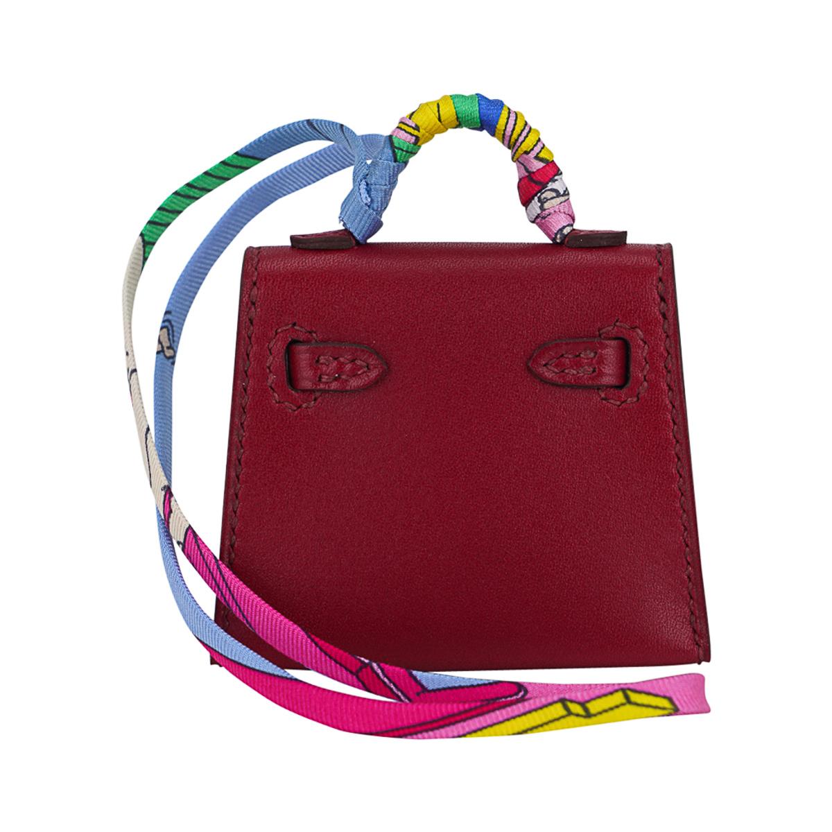 Hermes Kelly Twilly Bag Charm Rubis Palladium Tadelakt Leather Limited Edition For Sale 1