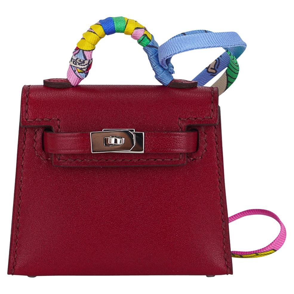 Hermes Kelly Twilly Bag Charm Rubis Palladium Tadelakt Leather Limited Edition For Sale