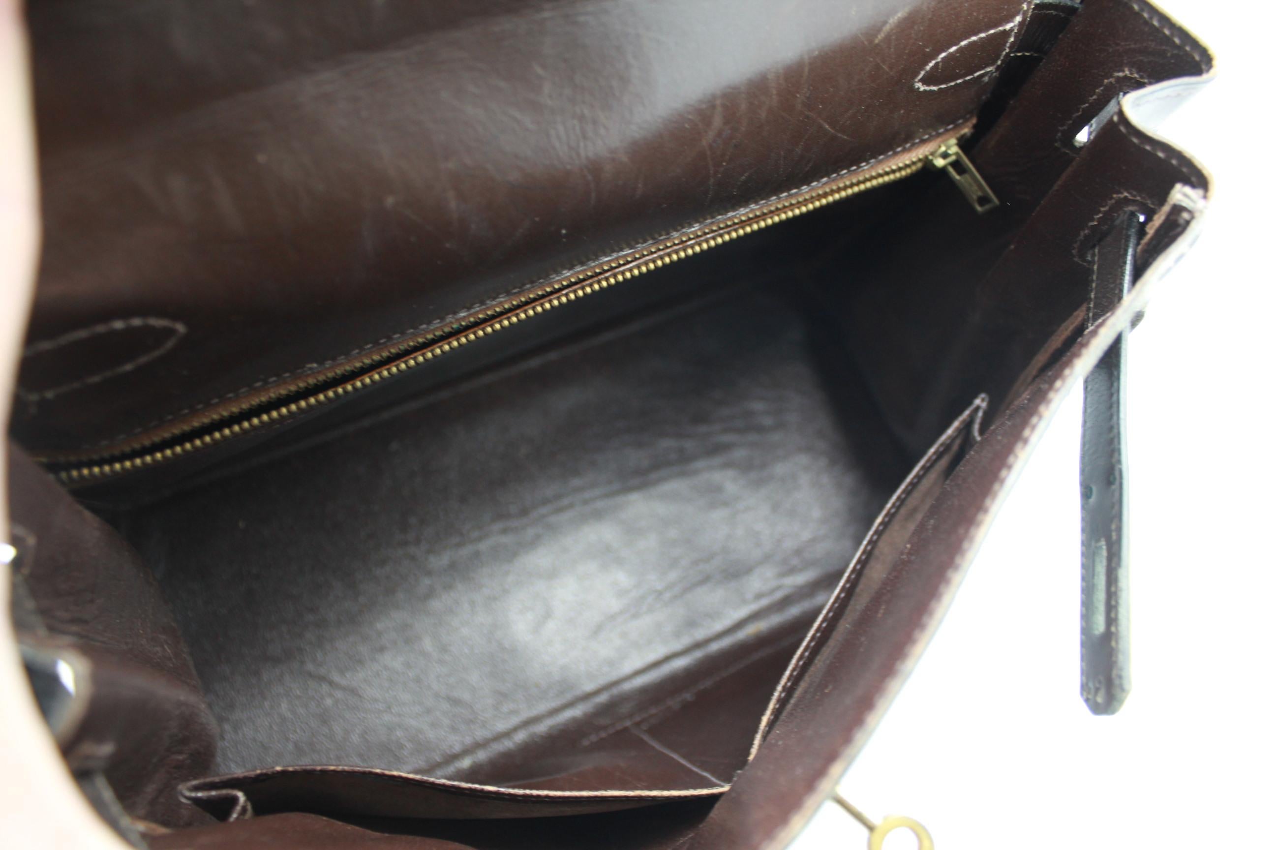 Hermes Kelly vintage handBag 28 in brown leather For Sale 2