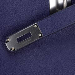 Hermes Kelly Voyage 50 Blue De Malte Bag Palladium Hardware Novillo Leather