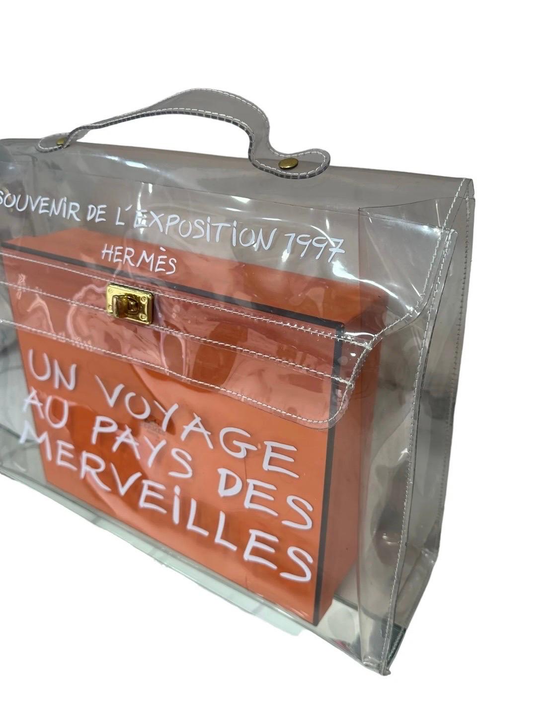 Brown Hermès Kelly Voyage PVC Borsa a Mano Trasparente  For Sale