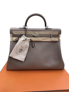 Hermès Kelly Voyage Travel 50cm Grey Evercolor Leather Palladium Hardware