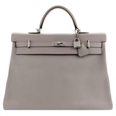 Hermès Kelly Voyage Travel 50cm Grey Evercolor Leather Palladium Hardware