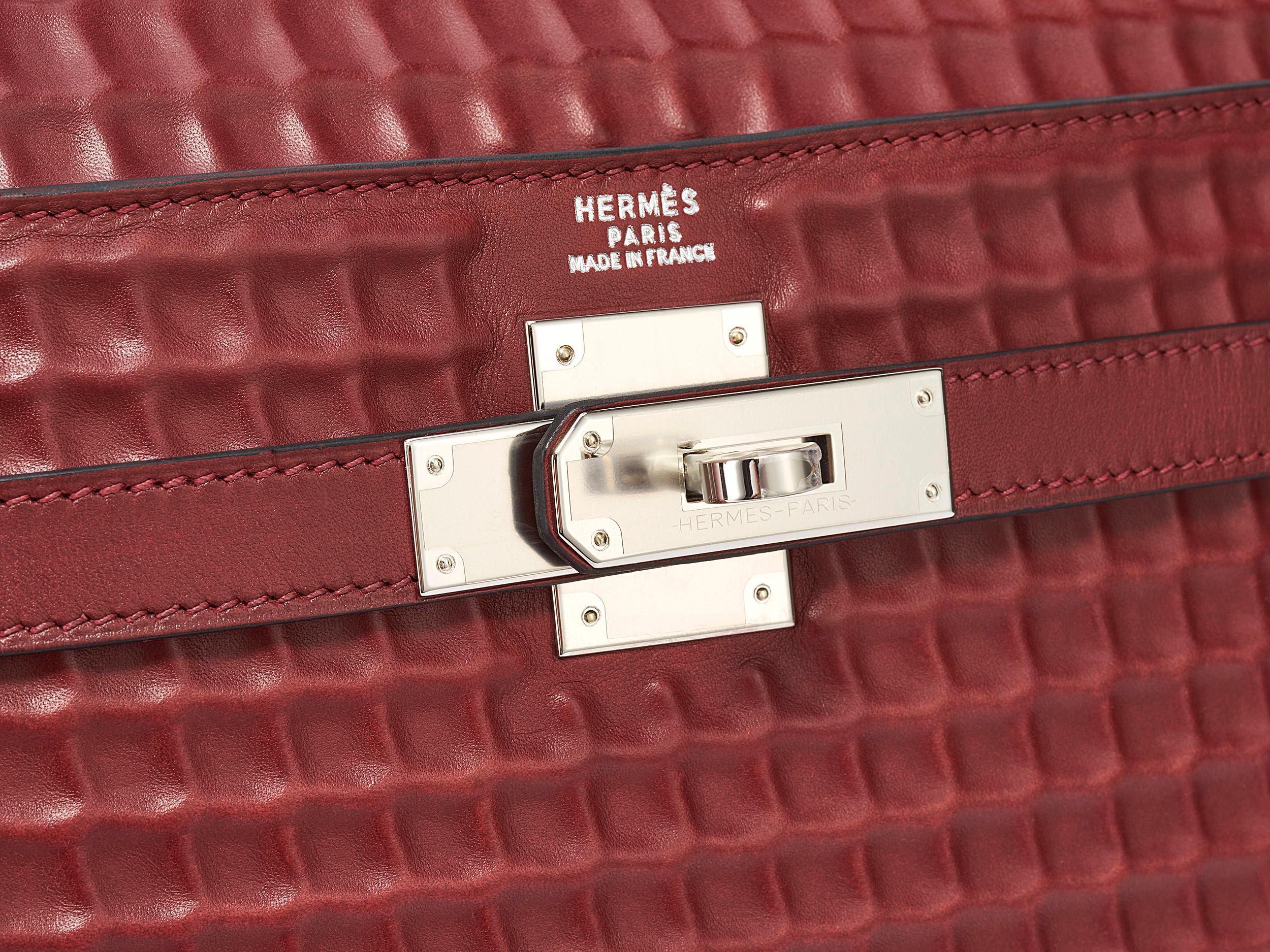 Hermès Kelly Waffel Sellier 32 Rouge H Evercalf Palladium Hardware im Zustand „Relativ gut“ im Angebot in Berlin, DE