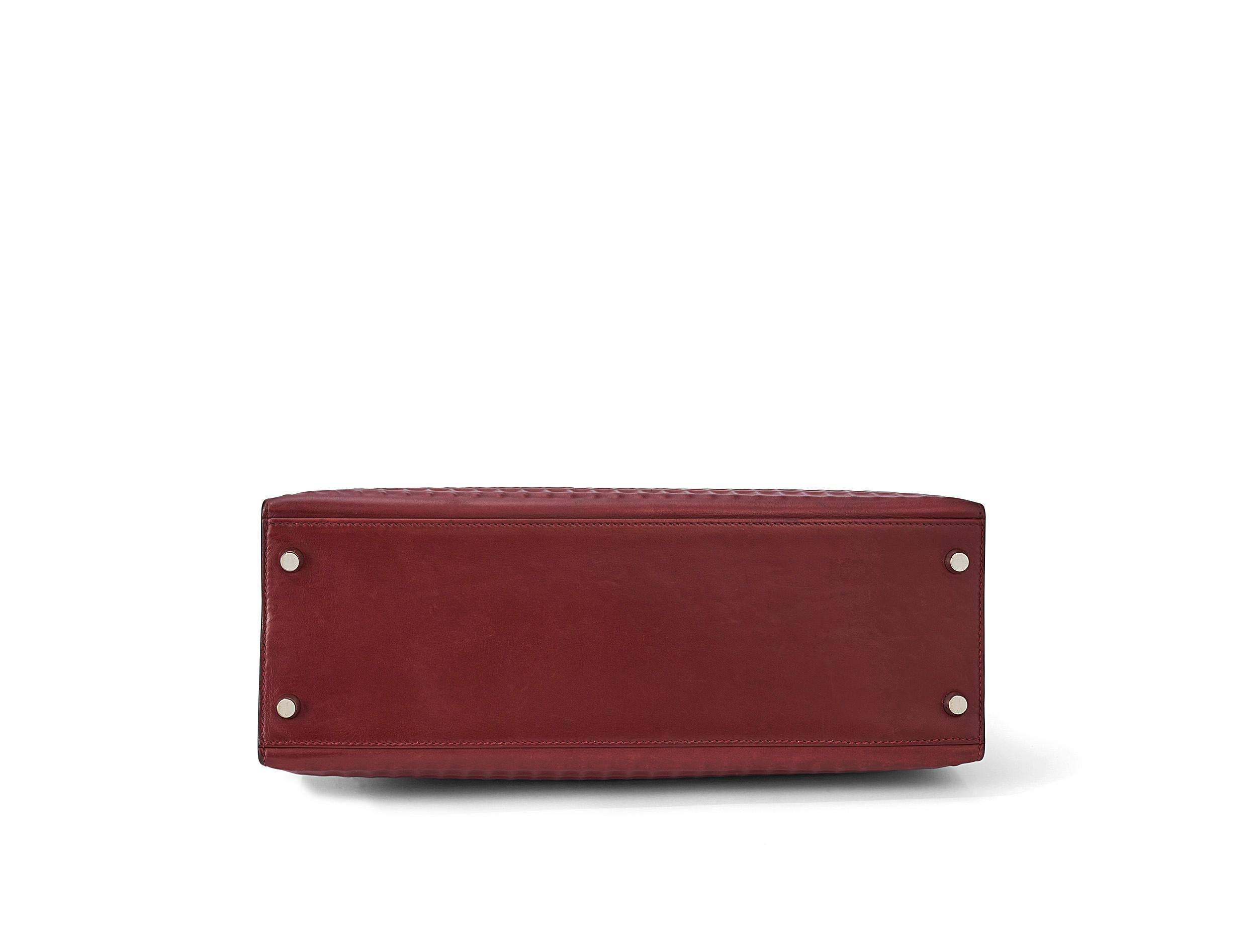 Hermès Kelly Waffel Sellier 32 Rouge H Evercalf Palladium Hardware im Angebot 1