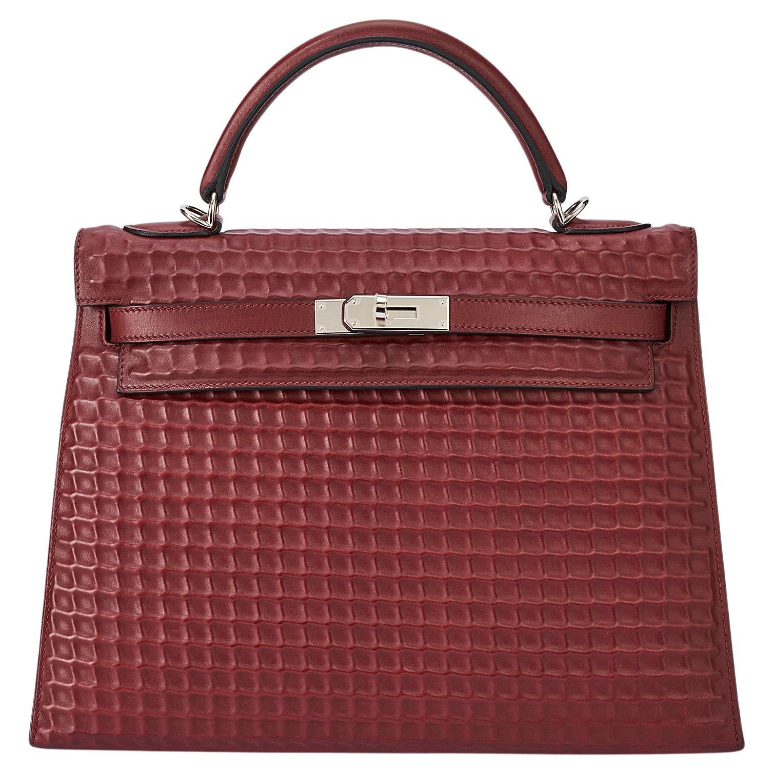 Hermès Kelly Waffel Sellier 32 Rouge H Evercalf Palladium Hardware im Angebot