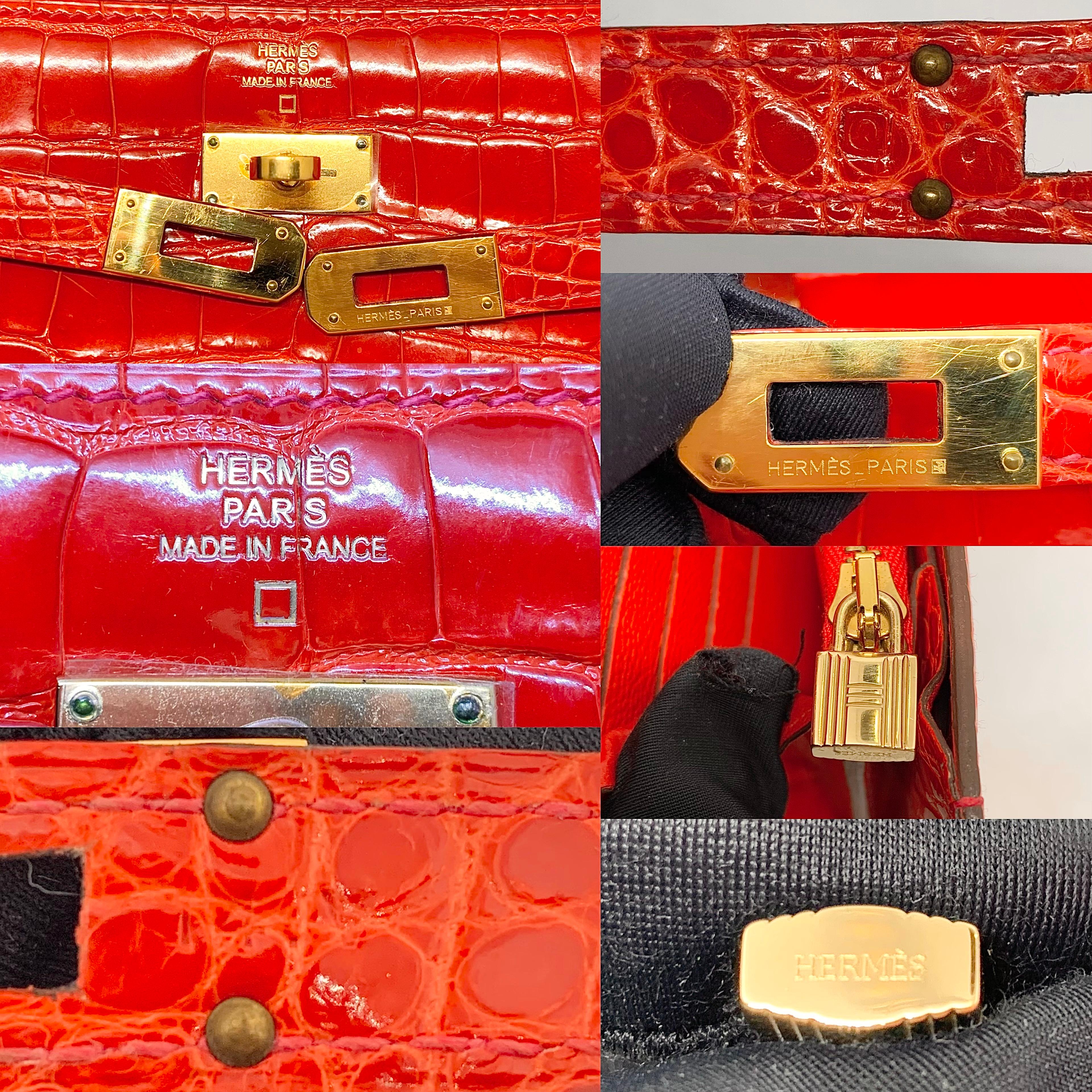 Rosso Hermes Kelly  Portafoglio Alligatore Lungo  GHW in vendita