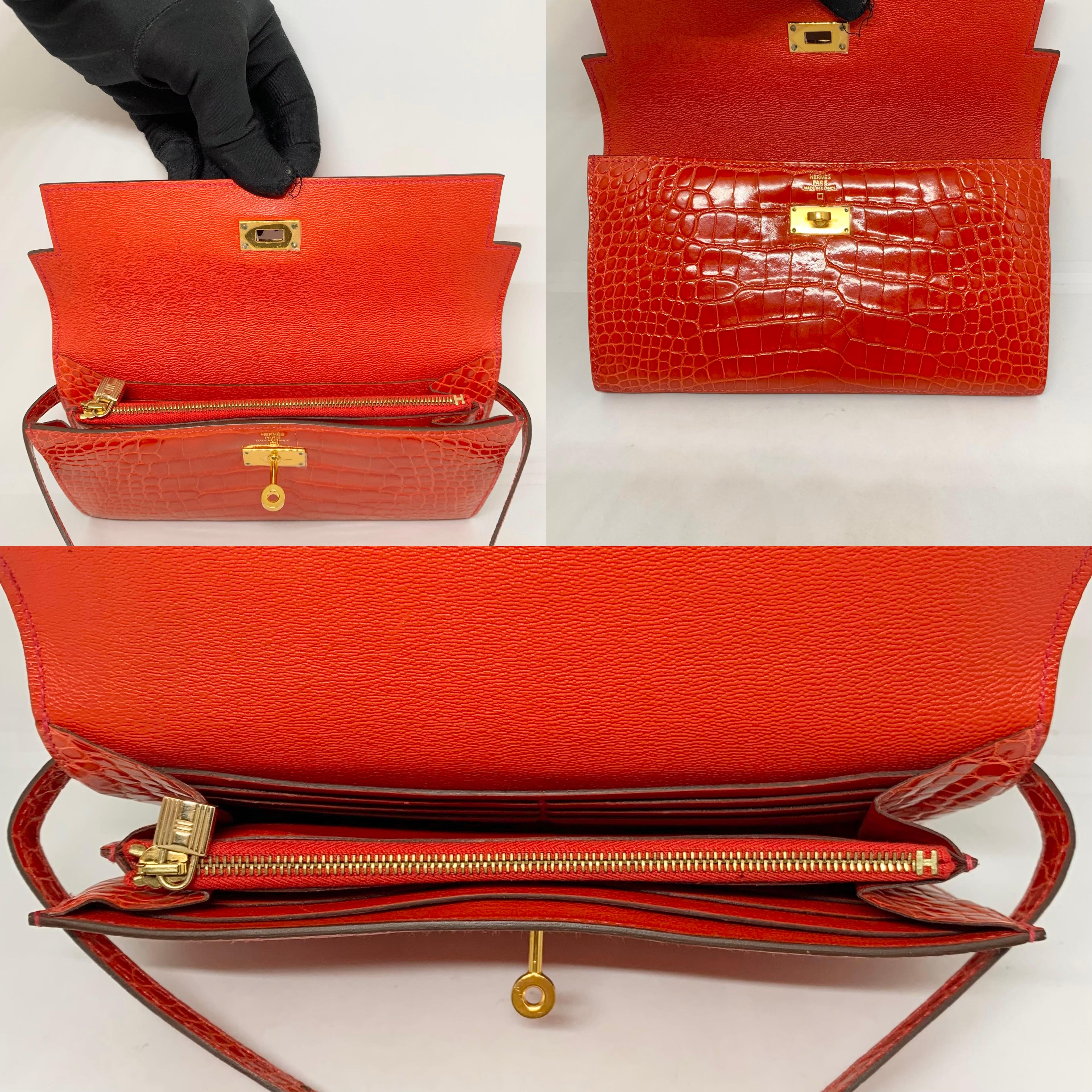 da uomo o donna Hermes Kelly  Portafoglio Alligatore Lungo  GHW in vendita
